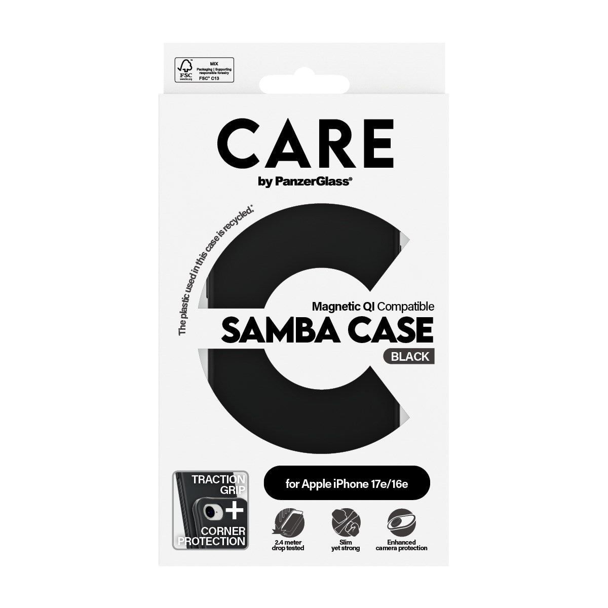 CARE™ by PanzerGlass® Samba Case Black w. Qi Compatible iPhone 17e | 16e